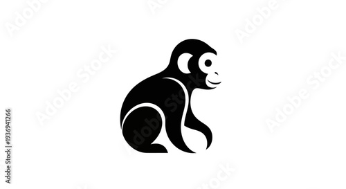 Stylized black monkey silhouette on white