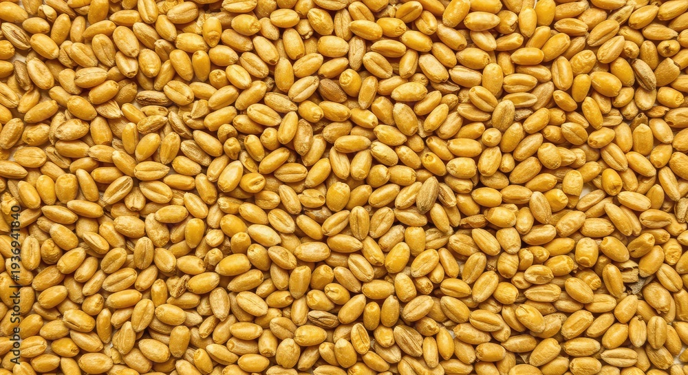 Fototapeta premium Golden cereal kernels scattered uniformly, forming a dry natural textured surface. Perfect organic backdrop for bakery, harvest, or healthy food themes ,food ,ingredient ,uniform
