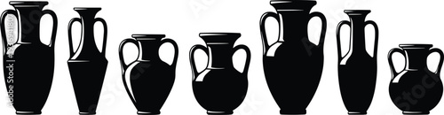 Ancient Greek amphora vase silhouettes, classical pottery ceramic vessels set, antique archaeological artifacts vector illustration collection