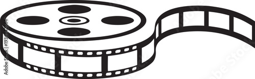 Film strip vector icon, Film reel photo cinema strip silhouette, Film reel frame camera tape roll, Photographic film in retro style, Vector illustration