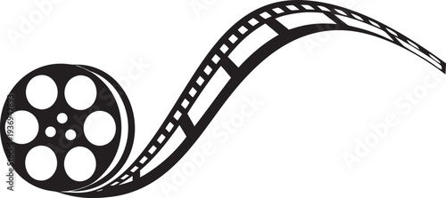 Film strip vector icon, Film reel photo cinema strip silhouette, Film reel frame camera tape roll, Photographic film in retro style, Vector illustration