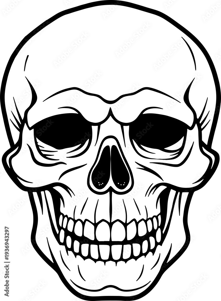 Fototapeta premium Halloween skull face grinning with sharp teeth isolated on transparent background