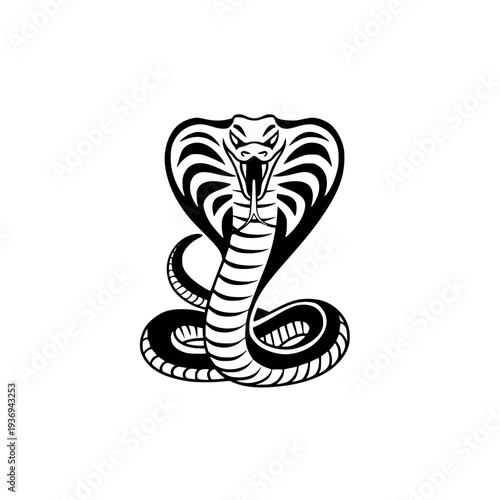 Fierce cobra snake with open hood and aggressive posture