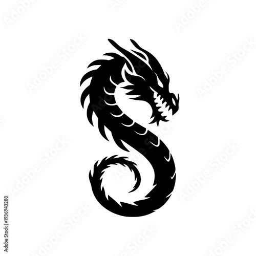 Majestic dragon head in bold black silhouette