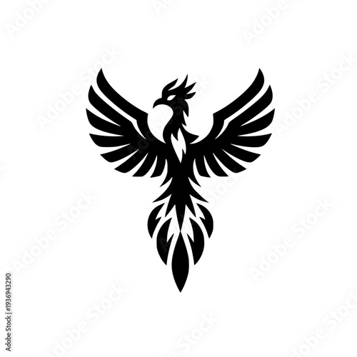 Majestic phoenix bird in mid flight with wings spread wide