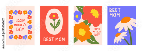 Floral set of cute hand drawn flowers. Mother's day posters. Botanical simple shapes design. Trendy design for cards, print, kitchen, branding, decoration
