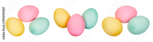 Cuadro en lienzo set of three colorful easter eggs isolated on white or transparent png