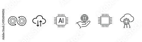 Collection of electronic components and symbols icon set. Vector graphic illustration.