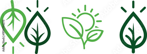 Green leafy plant illustrations with varying shades and styles