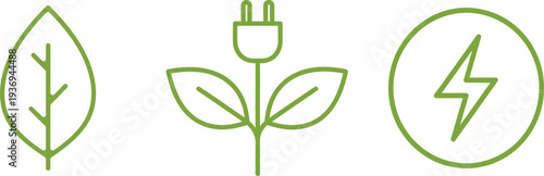 Eco friendly energy concept with leaf plug and lightning icons