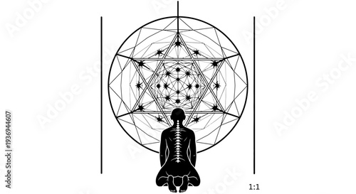 Human Silhouette Meditating Before Sacred Geometry Mandala