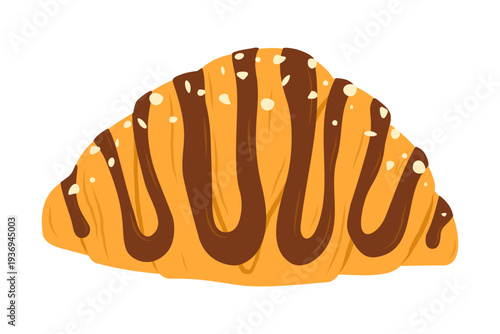 Croissant with chocolate glaze. Flat vector illustration isolated on white background