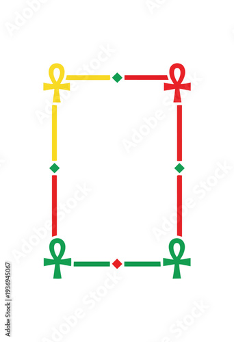 Geometric frame with ankh symbols on black background