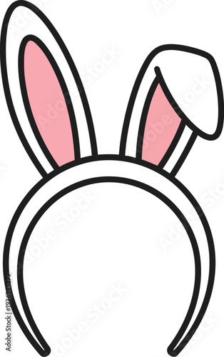 A playful and whimsical cartoon illustration of a festive white bunny ears headband with pink inner ears, perfect for easter celebrations and costumes.