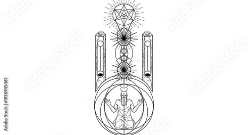 Sacred Geometry Symbol: Cosmic Man, Celestial Alignment, Esoteric Art, Mystical Design