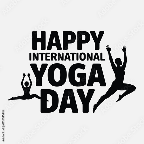 Happy International Yoga Day with people in yoga poses