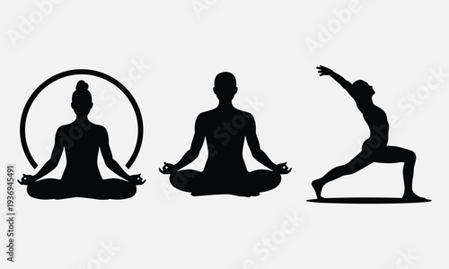 People practicing yoga and meditation in various poses