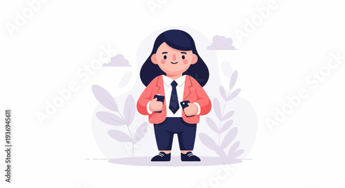 Cartoon figure in business attire holding two phones