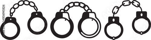 Handcuffs Silhouette Vector Set – Police and Security Icons for Crime, Law, and Justice Design .