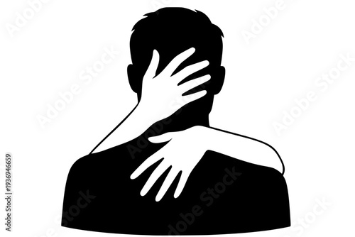 Two lovers touching neck in stress relief gesture isolated on white background