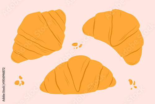 French croissant bakery set. Flat vector isolated illustration