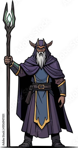 Ancient horned wizard holding a glowing magical staff
