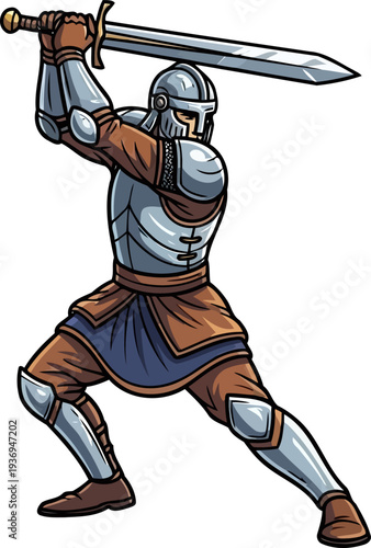 Armored knight swinging a massive two-handed broadsword in battle