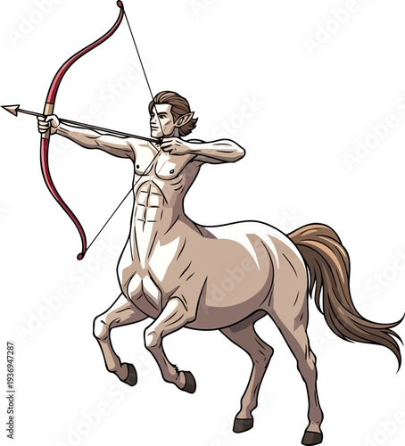 Fair skinned centaur warrior drawing bow in ready position