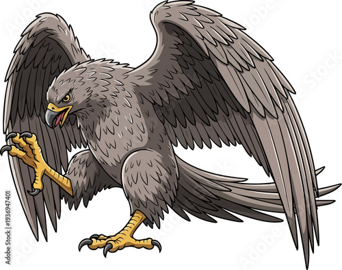 Fierce brown eagle bird of prey with sharp talons extended