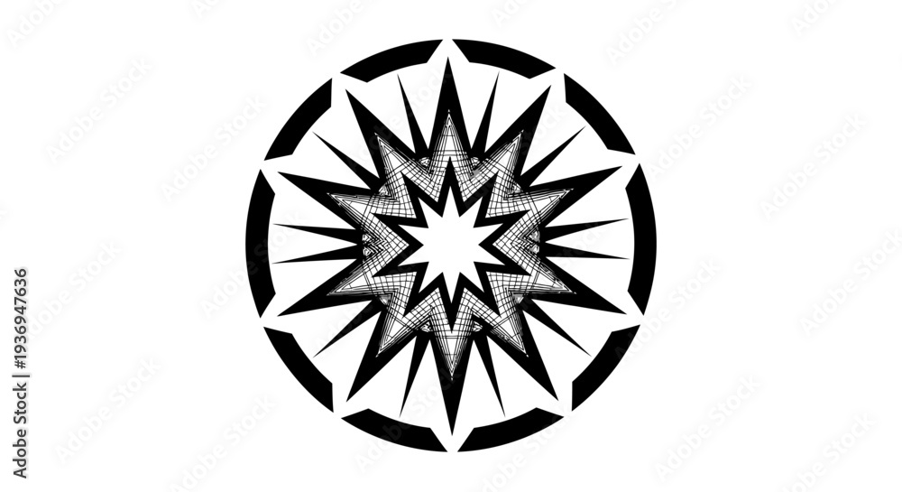 Fototapeta premium Abstract Starburst Mandala Black and White Graphic Design