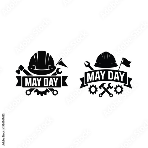 Bold and structured Labor Day silhouette graphic industrial symbolism.