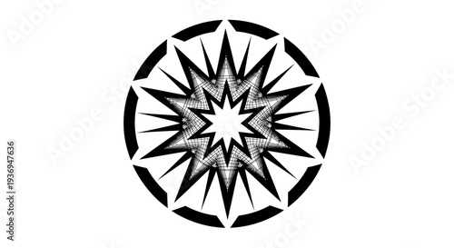 Abstract Starburst Mandala Black and White Graphic Design