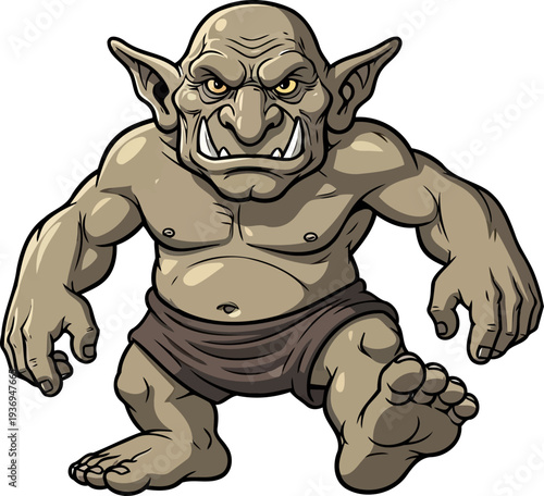 Large muscular troll walking forward with a menacing expression