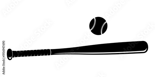 Black Baseball Bat and Ball Silhouette Vector Icon

