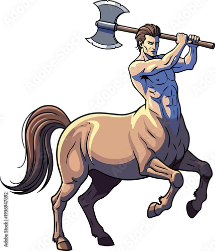 Mighty centaur raising a double-headed battle axe