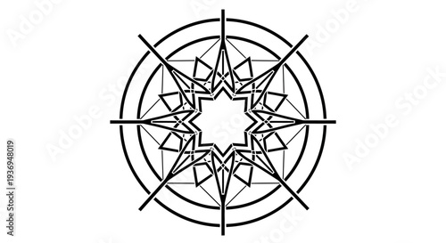 Abstract Geometric Starburst Pattern Black and White