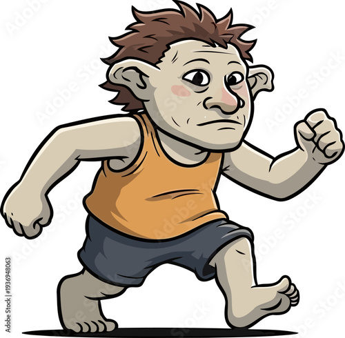 Nimble young troll running quickly with a determined expression