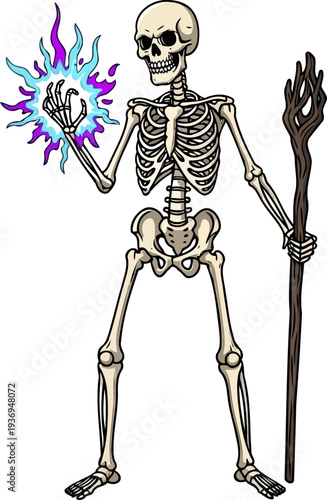 Necromantic skeleton mage wielding a staff and blue magic