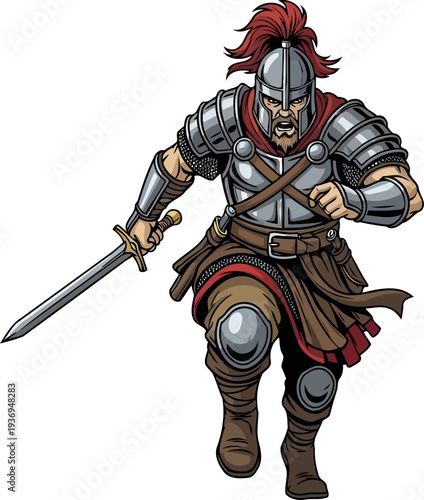 Roman centurion charging forward with a gladius sword