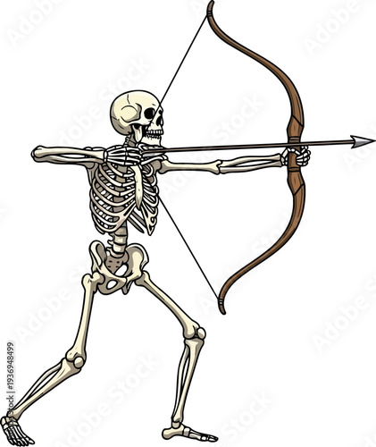 Undead skeleton archer aiming a wooden longbow