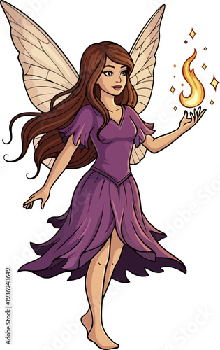 Winged fairy holding a magical flame in her hand
