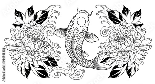 Koi Fish and Chrysanthemums Tattoo Design