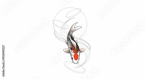 Elegant Koi Fish Illustration with Swirling Water Elements