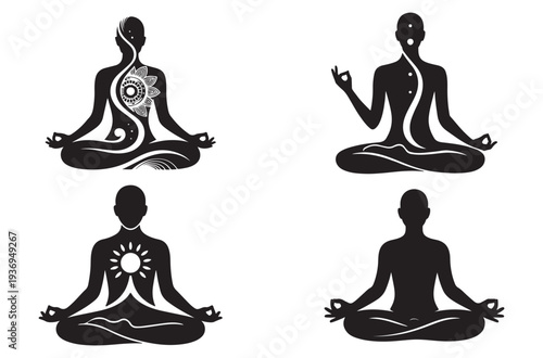 Meditation Pose Vector Icon, Yoga Mindfulness Silhouette Illustration
