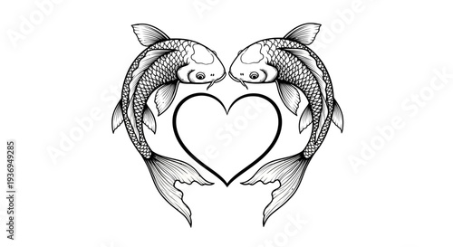 Two Koi Fish forming a Heart shape, Symbol of Love and Harmony