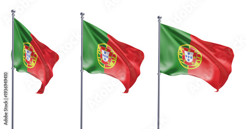 Portugal flag on transparent background, PNG transparent, isolated, 3d render flag