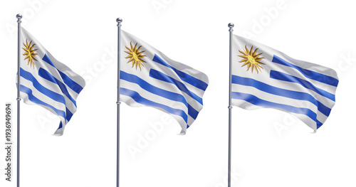 Uruguay flag on transparent background, PNG transparent, isolated, 3d render flag