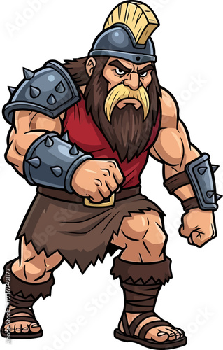 Brutal barbarian warrior with spiked armor and a clenched fist