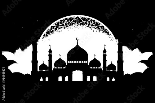 silhouette of a mosque at night