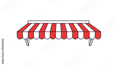 Classic red and white striped awning for a shop or restaurant storefront is illustrated as a clean and simple graphic element on a white background.